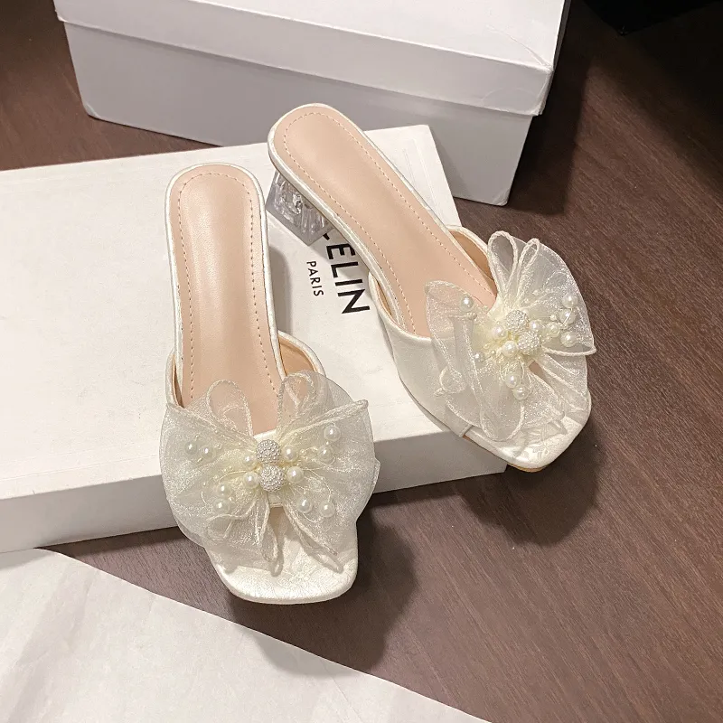 WUJI Rubber Sole Slip Resistant Abrasion Resistant Slide Slippers Women's Ecru-2