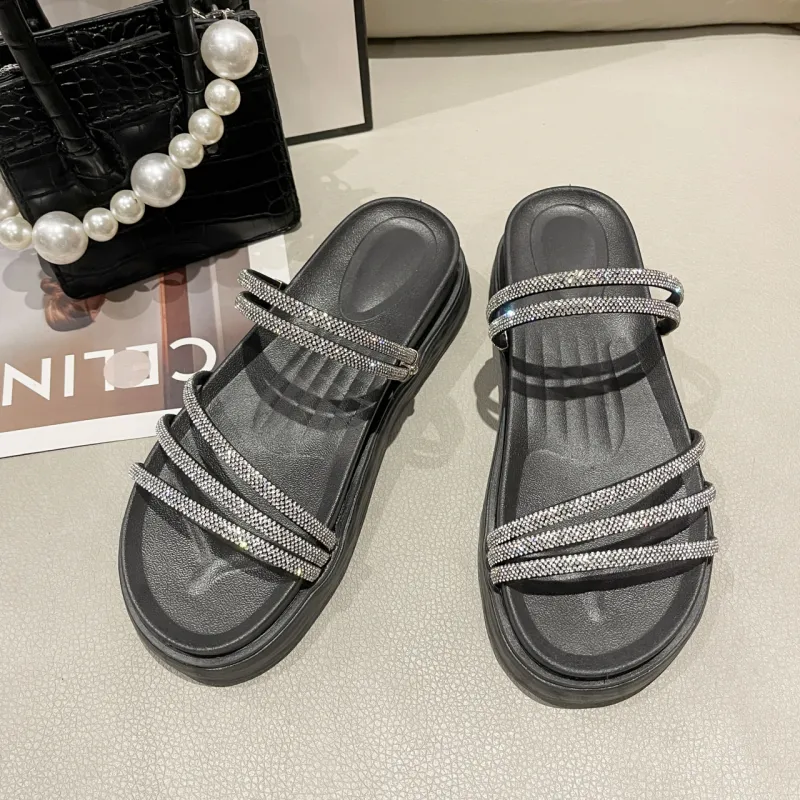 WUJI Rubber Sole Rhinestone Slip Resistant Abrasion Resistant Slide Slippers Women's-4