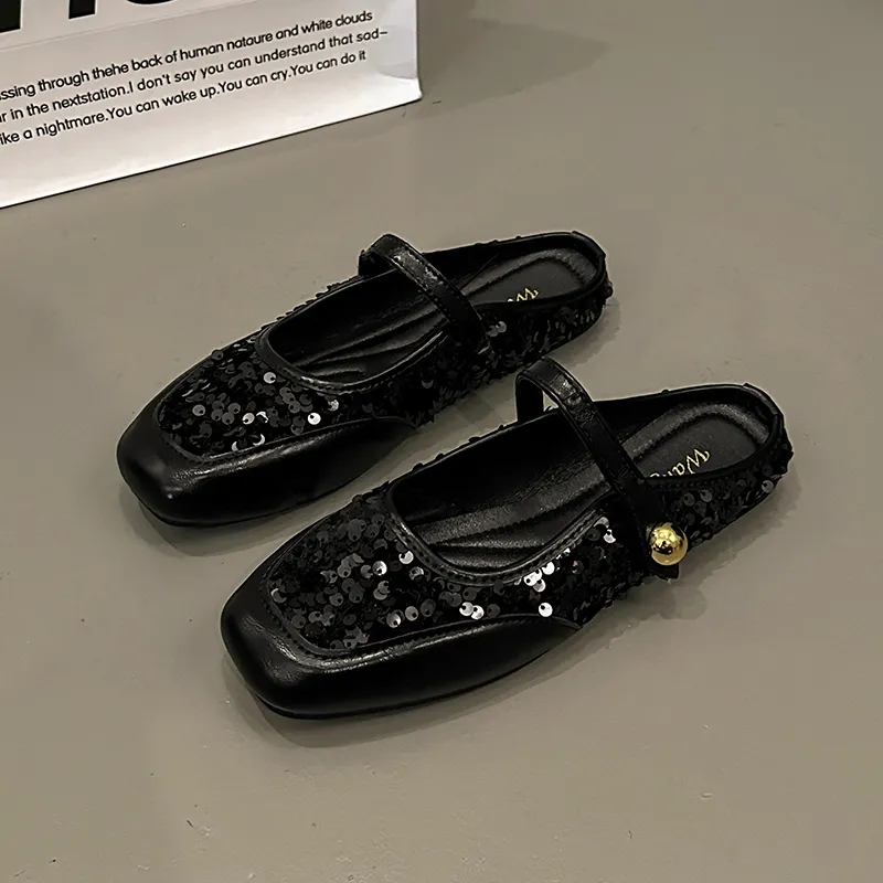 WUJI Rubber Sole Sequins Slip Resistant Abrasion Resistant Closed Toe Slippers Women's-5