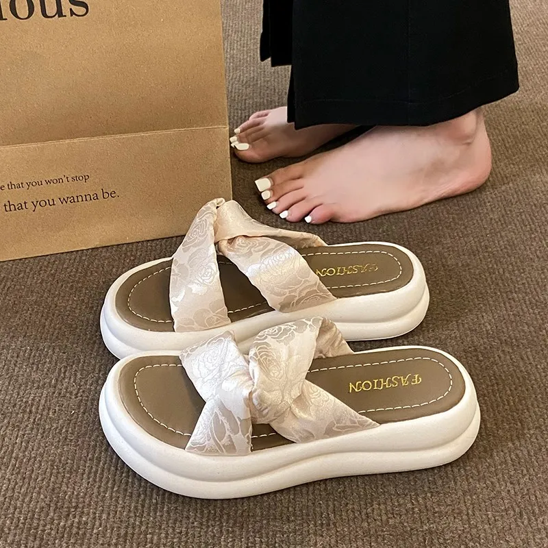 WUJI Rubber Sole Embroidery Slip Resistant Abrasion Resistant Slide Slippers Women's-6