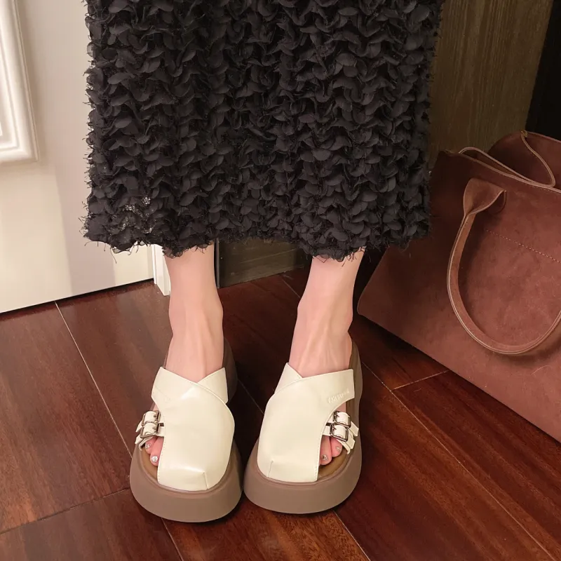 WUJI Rubber Sole Metal Cut Out Slip Resistant Abrasion Resistant Closed Toe Slippers Women's-2