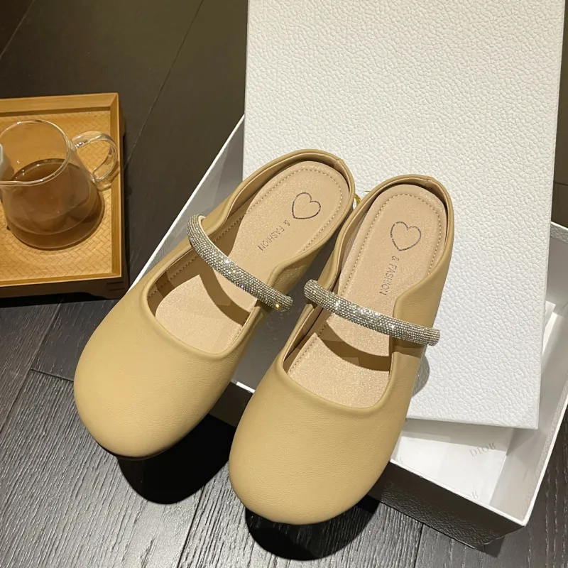 WUJI Rubber Sole Rhinestone Abrasion Resistant Slip Resistant Closed Toe Slippers Women's-3