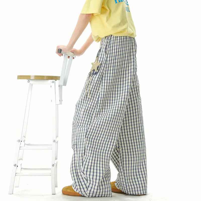 JASONWOOD Casual Pants Unisex Plaid Comes With Pendant-5