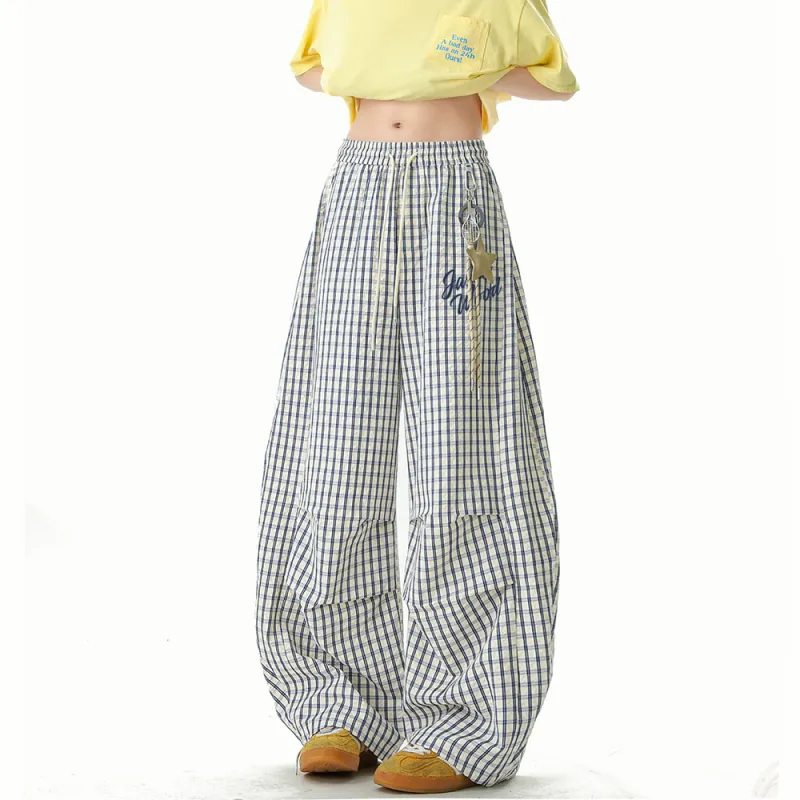 JASONWOOD Casual Pants Unisex Plaid Comes With Pendant-3