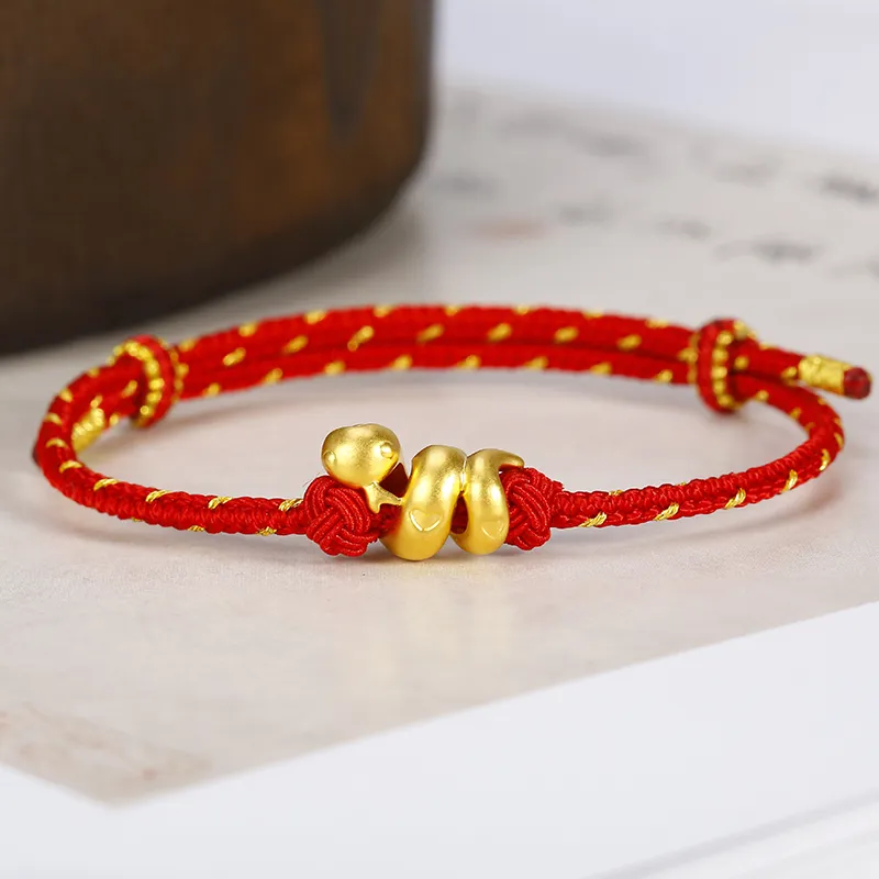 REDYEAR Zodiac Year Chinese Zodiac Snake Auspicious Golden Snake Solid Gold 999 Fixed Price Gold Bracelet Unisex-1