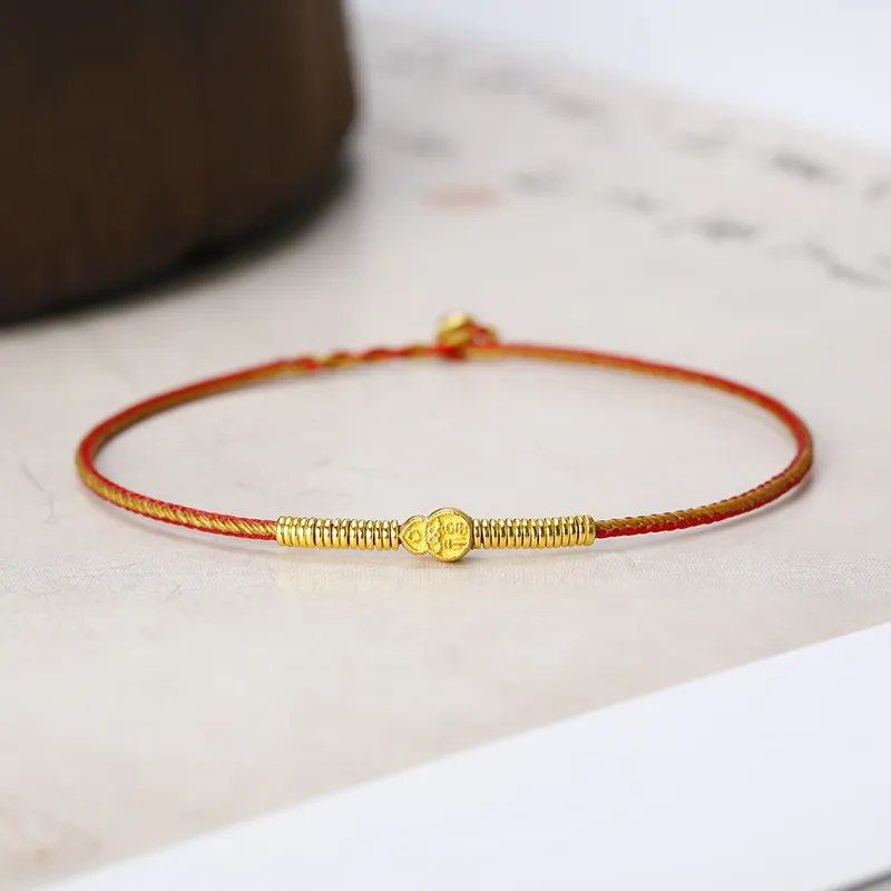 REDYEAR Blessing Wealth Small Gourd # Good Luck Solid Gold 999 Fixed Price Gold Bracelet Unisex-2