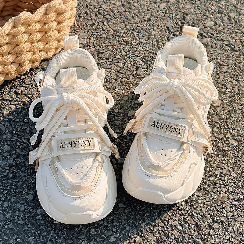 Shen Linsen Anti Slip Wear Resistant Low Top Chunky Sneakers Women's Beige Gold-7