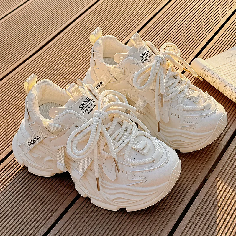 Shen Linsen Anti Slip Wear Resistant Low Top Chunky Sneakers Women's Beige-5