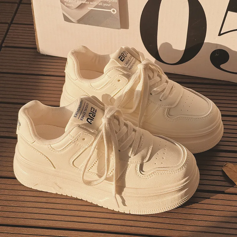 Shen Linsen Cushioning Slip Resistant Low Top Skateboard Shoes Women's Beige-4