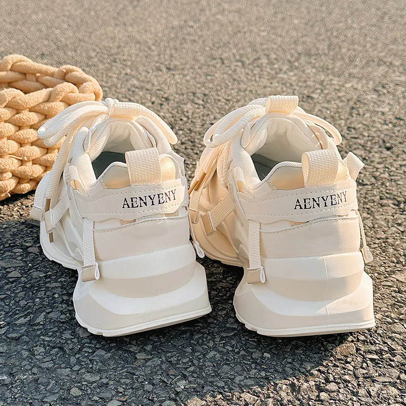 Shen Linsen Anti Slip Wear Resistant Low Top Chunky Sneakers Women's Beige Gold-6