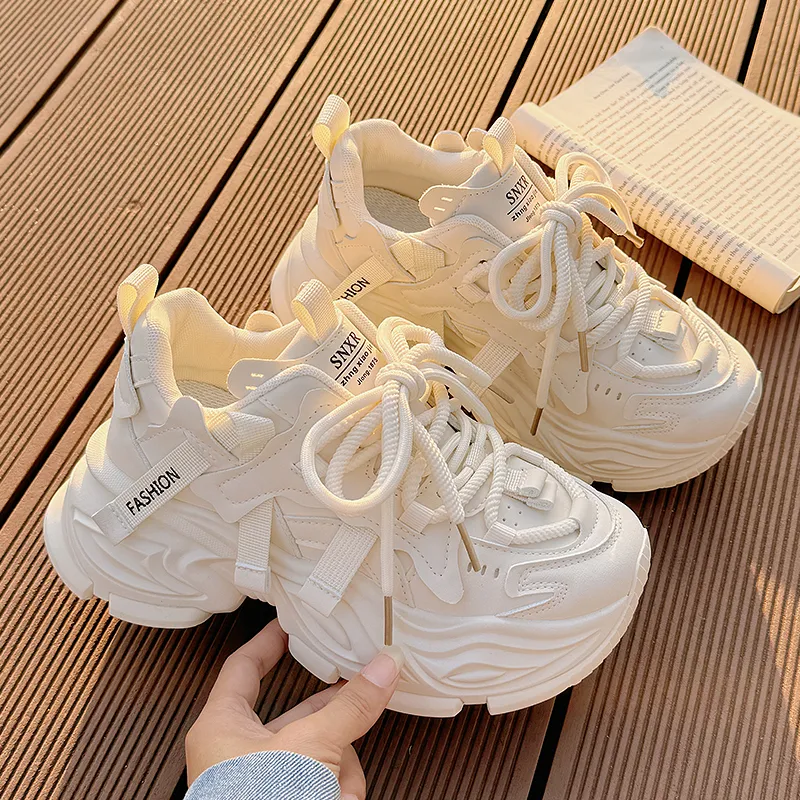 Shen Linsen Anti Slip Wear Resistant Low Top Chunky Sneakers Women's Beige-7