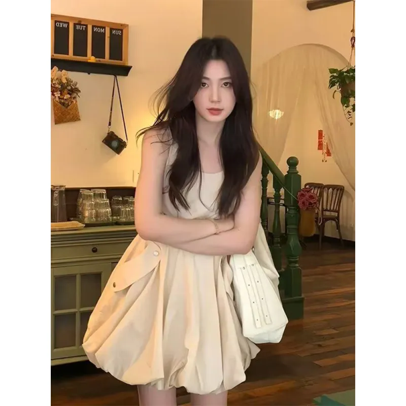 Ning Cai Yuer Sleeveless Dress Women's Apricot-2