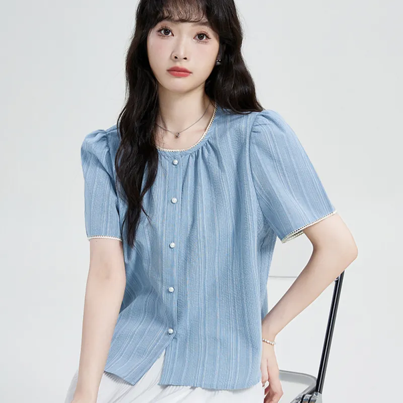 Ning Cai Yuer Shirts Women's Blue-3