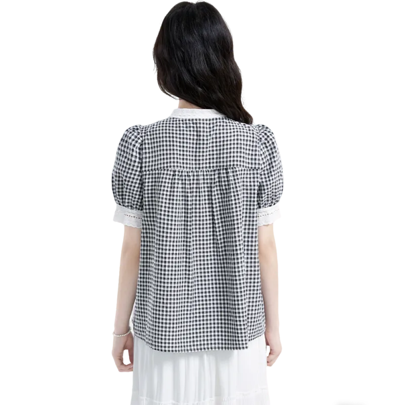 Ning Cai Yuer Shirts Women's Black Plaid-1