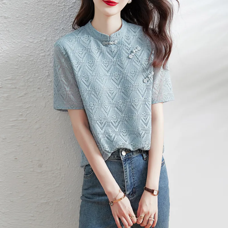 Ning Cai Yuer Shirts Women's Light Blue-2