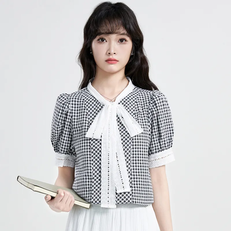 Ning Cai Yuer Shirts Women's Black Plaid-2