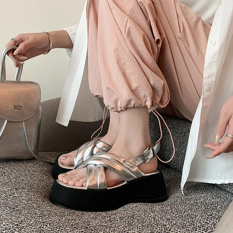 FLOWERSKAM Roman Sandals High Heel Women's Silver-2