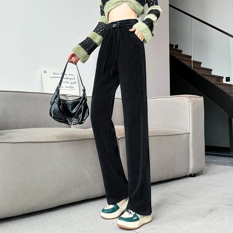0571 Family High Rise Straight Fit Wide Leg Casual Pants Women's Black-3