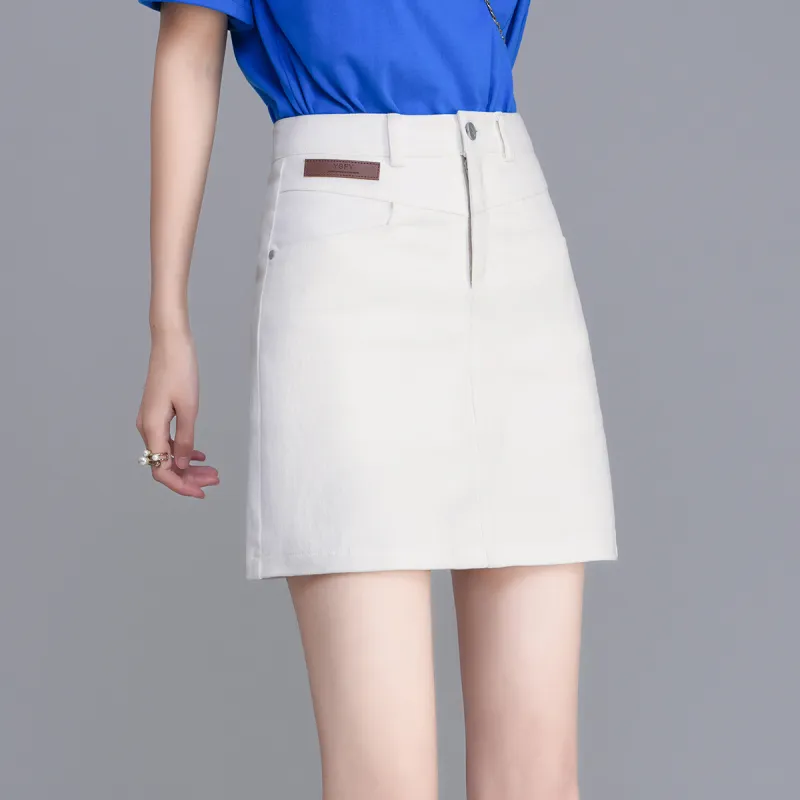 0571 Family Denim Short Skirts Women's White-3