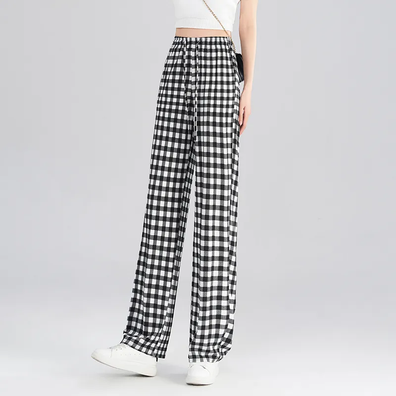 0571 Family Casual Pants Women's Small Black Plaid-3