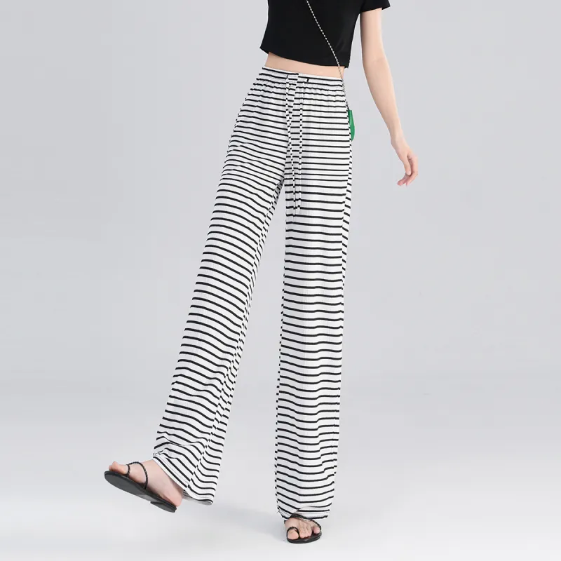 0571 Family Casual Pants Women's White Horizontal Stripes-5