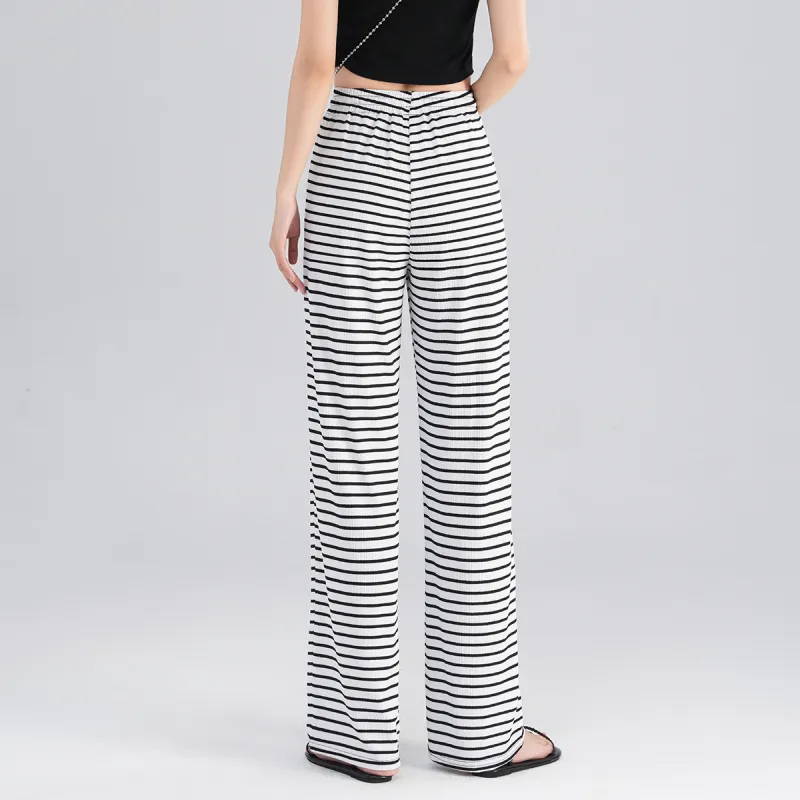 0571 Family Casual Pants Women's White Horizontal Stripes-3