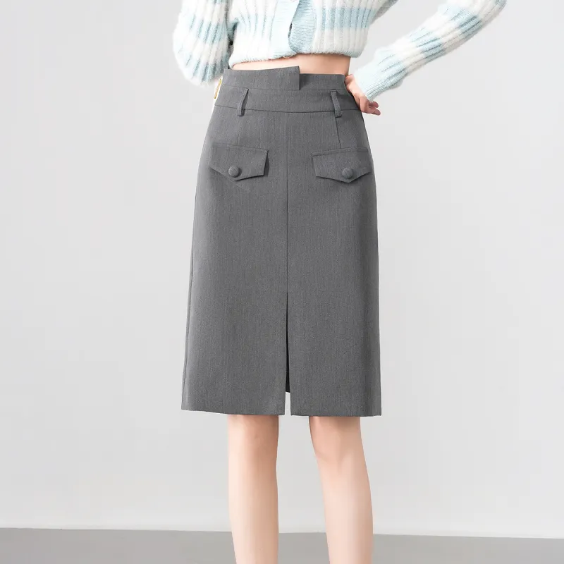 0571 Family Casual Long Skirts Women's Gray-2