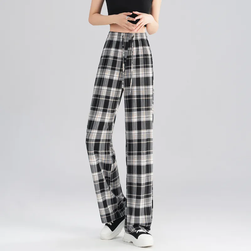 0571 Family Casual Pants Women's Coffee Plaid-5