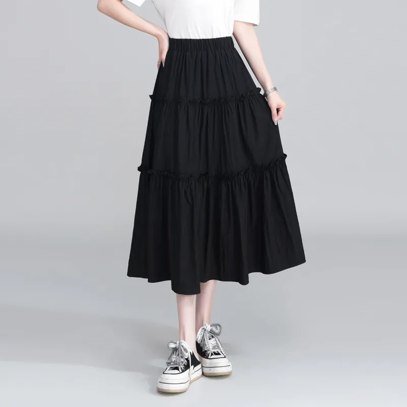 0571 Family Casual Long Skirts Women's Black-3