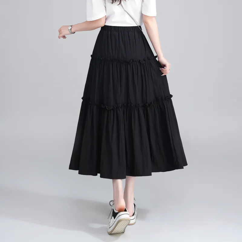 0571 Family Casual Long Skirts Women's Black-6
