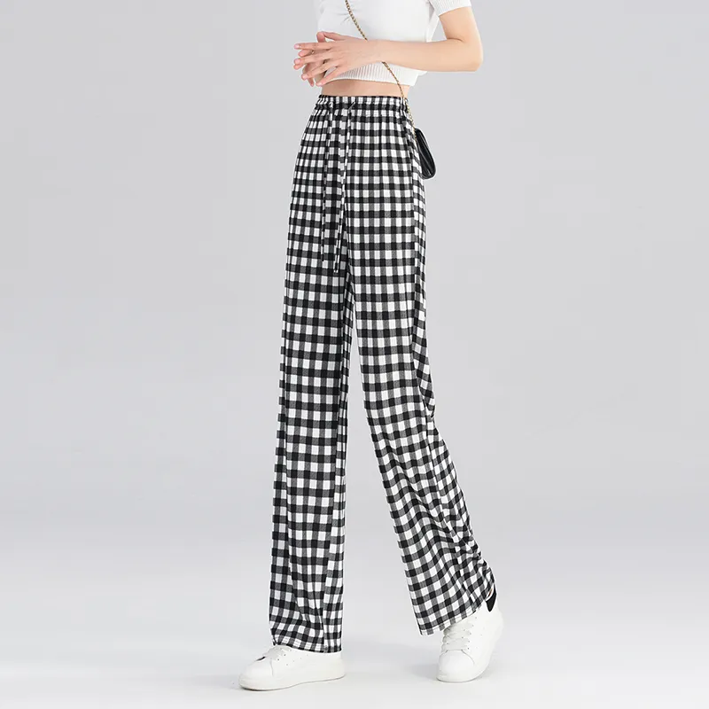 0571 Family Casual Pants Women's Small Black Plaid-2