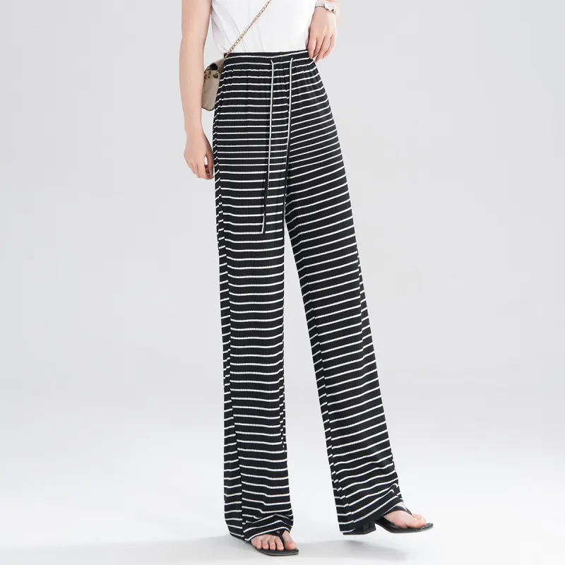0571 Family Casual Pants Women's Black Horizontal Stripes-4