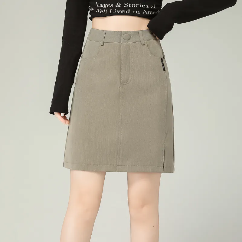0571 Family Casual Short Skirts Women's Khaki-3