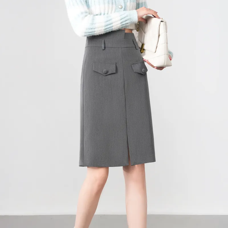 0571 Family Casual Long Skirts Women's Gray-4