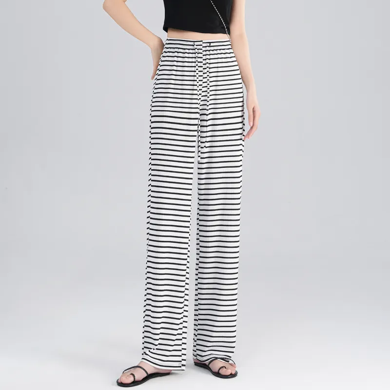 0571 Family Casual Pants Women's White Horizontal Stripes-2