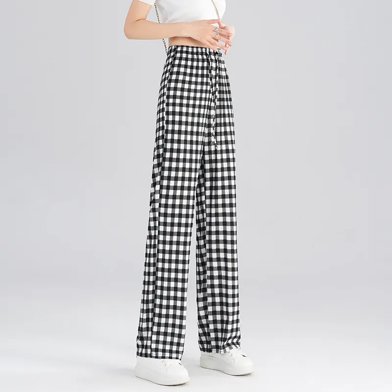 0571 Family Casual Pants Women's Small Black Plaid-4
