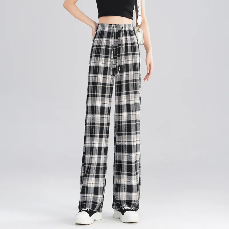 0571 Family Casual Pants Women's Coffee Plaid-2