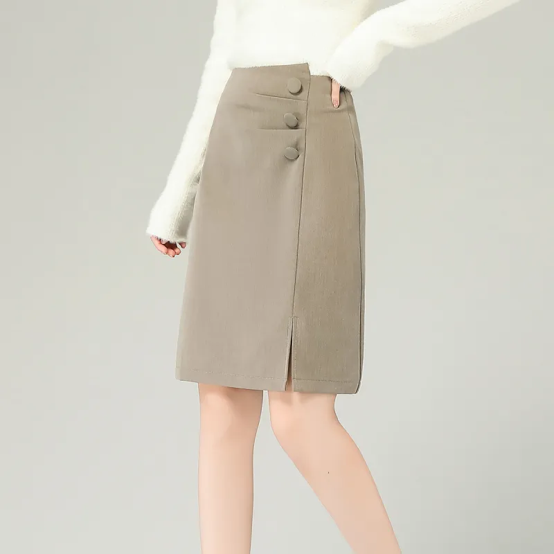 0571 Family Casual Long Skirts Women's Khaki-5