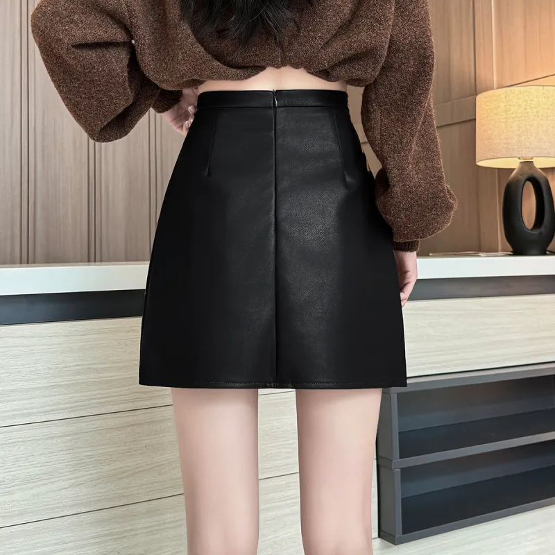 0571 Family Leather Short Skirts Women's Black-6