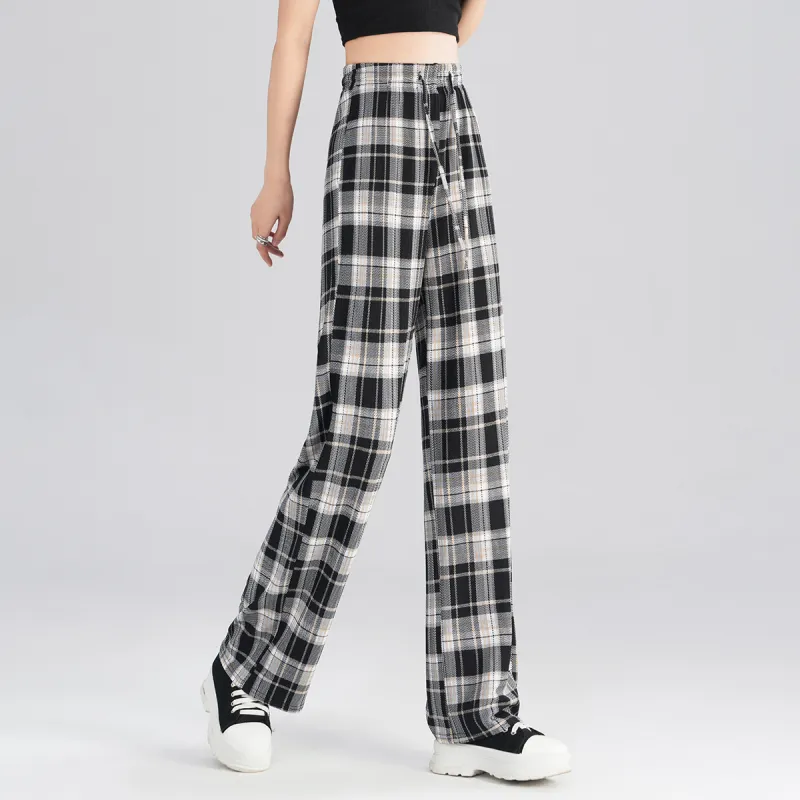 0571 Family Casual Pants Women's Coffee Plaid-3
