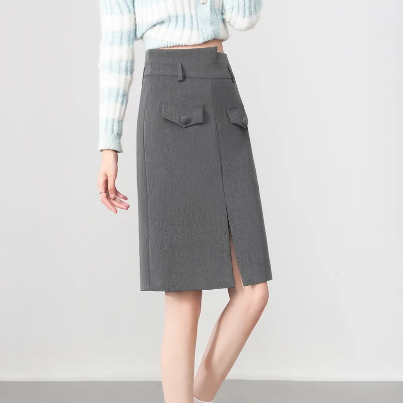 0571 Family Casual Long Skirts Women's Gray-5