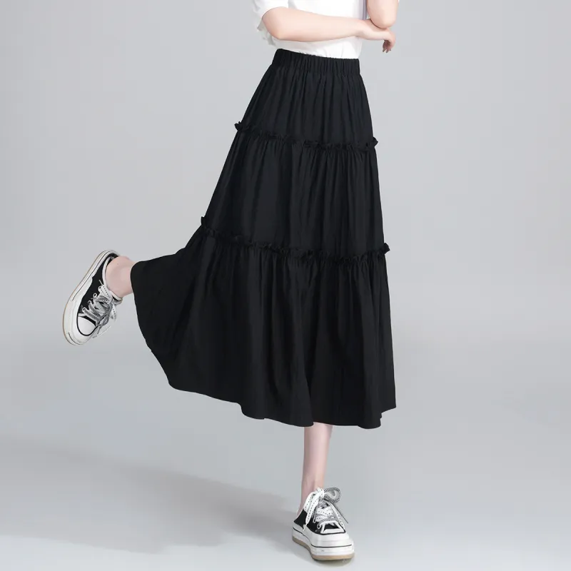 0571 Family Casual Long Skirts Women's Black-2