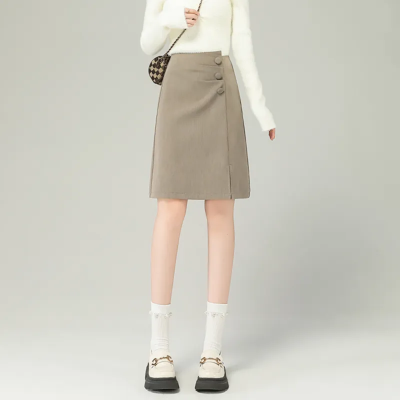 0571 Family Casual Long Skirts Women's Khaki-3
