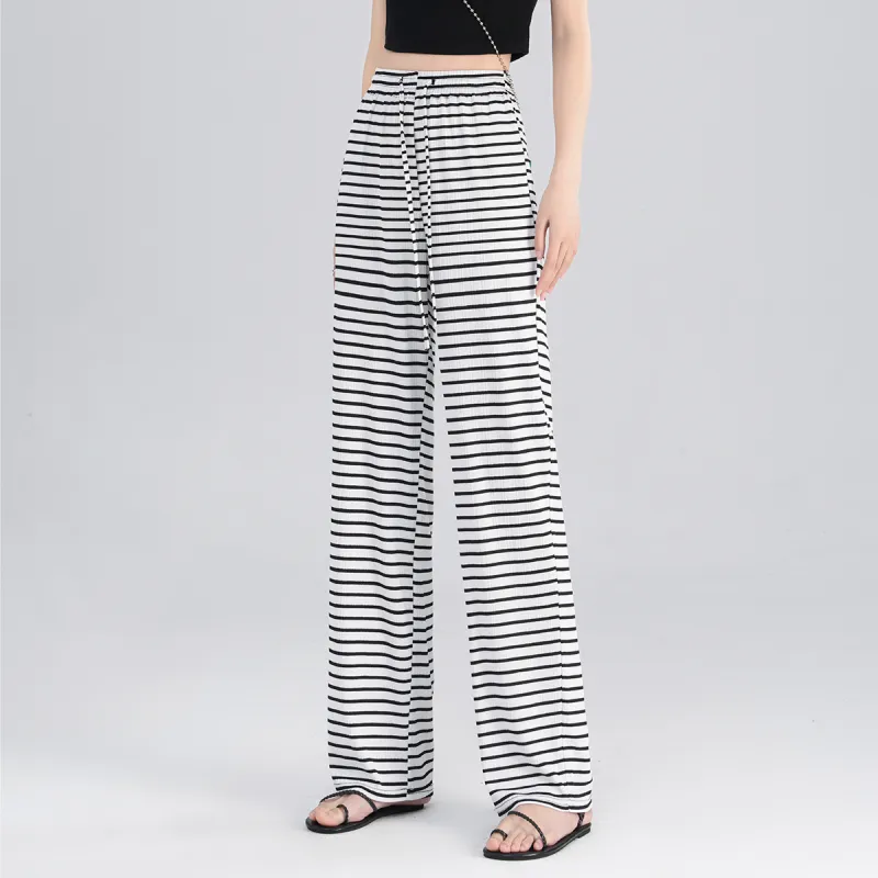 0571 Family Casual Pants Women's White Horizontal Stripes-4