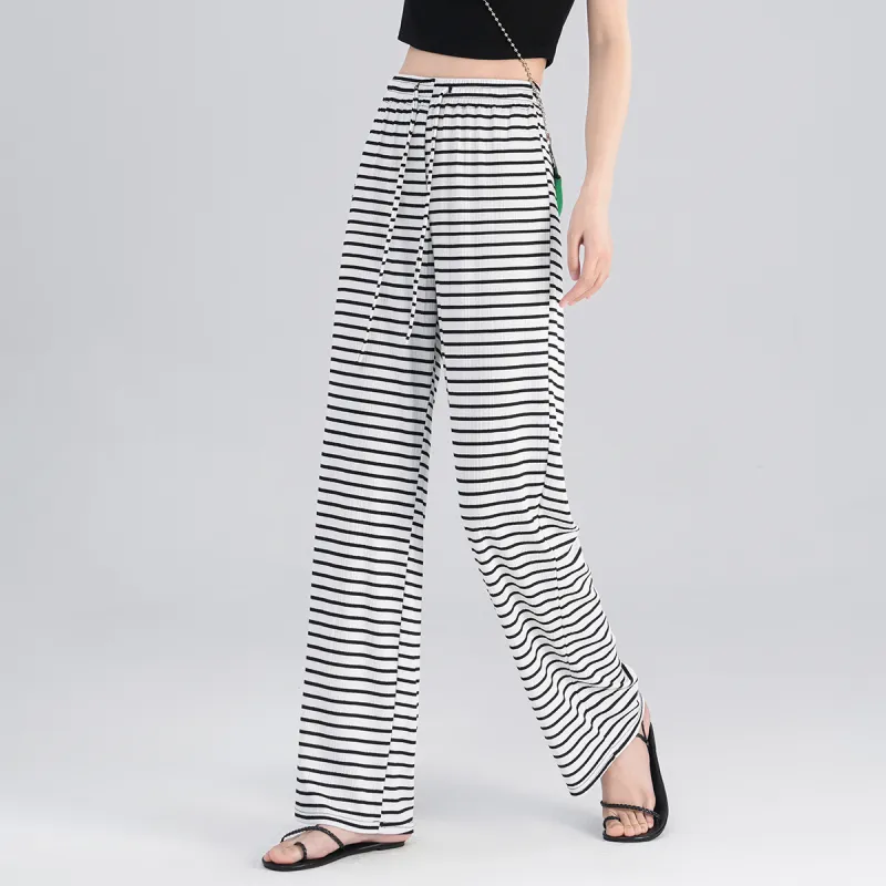 0571 Family Casual Pants Women's White Horizontal Stripes-6