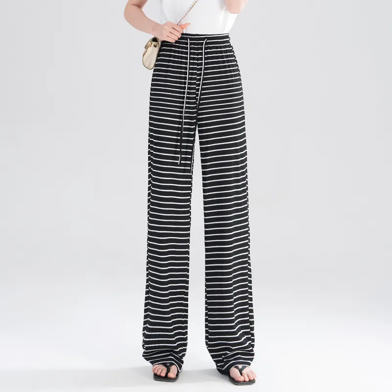0571 Family Casual Pants Women's Black Horizontal Stripes-2