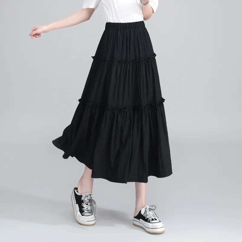 0571 Family Casual Long Skirts Women's Black-4