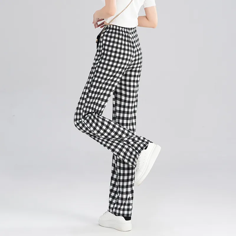 0571 Family Casual Pants Women's Small Black Plaid-5