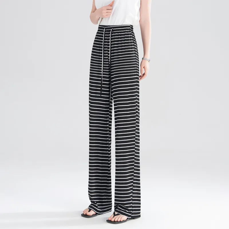 0571 Family Casual Pants Women's Black Horizontal Stripes-5