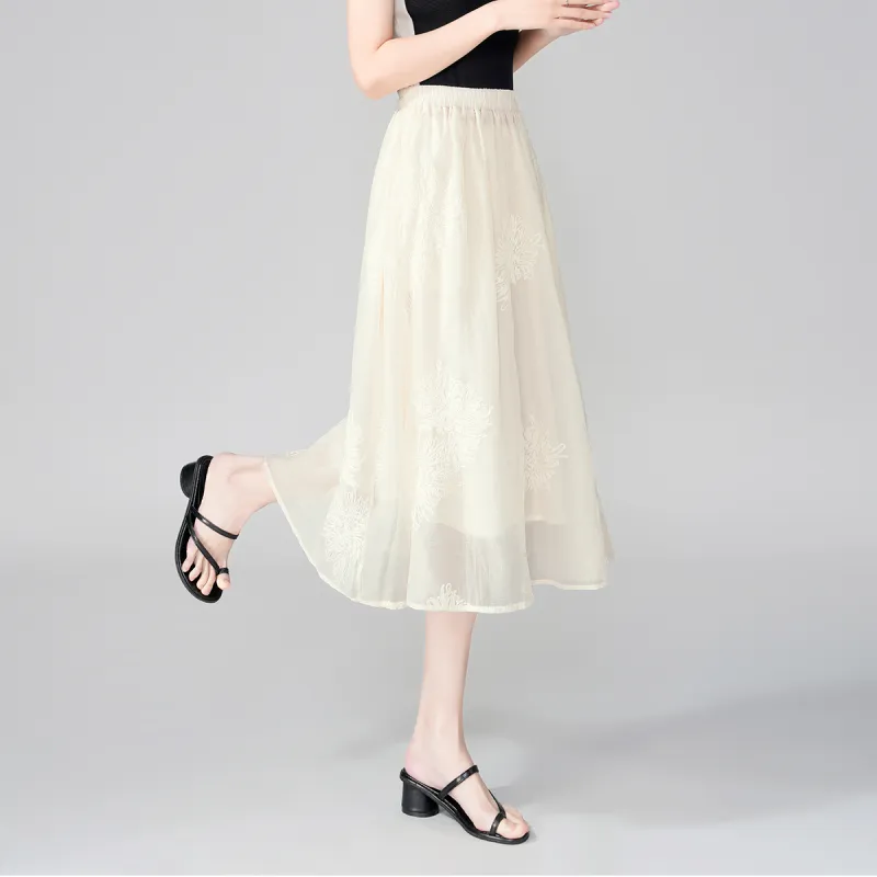 0571 Family Casual Long Skirts Women's Apricot-5